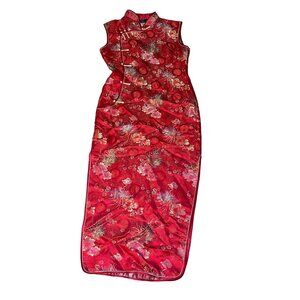 Sheng Tangguiyi Red Floral Embroidered Cheongsam Dress Halloween costume